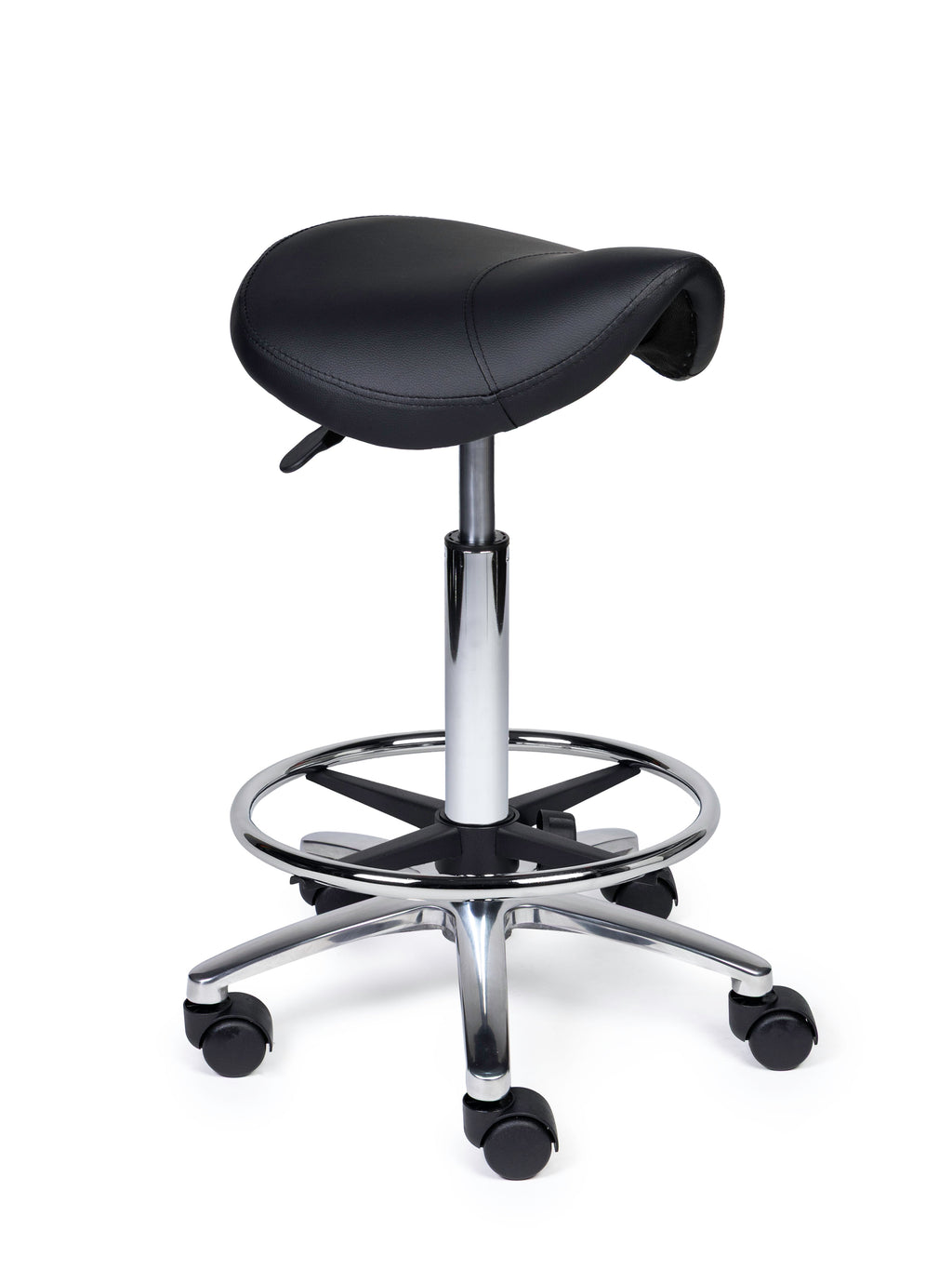 Ergonomischer Sattelhocker Kompakt Schwarz auf Rollen