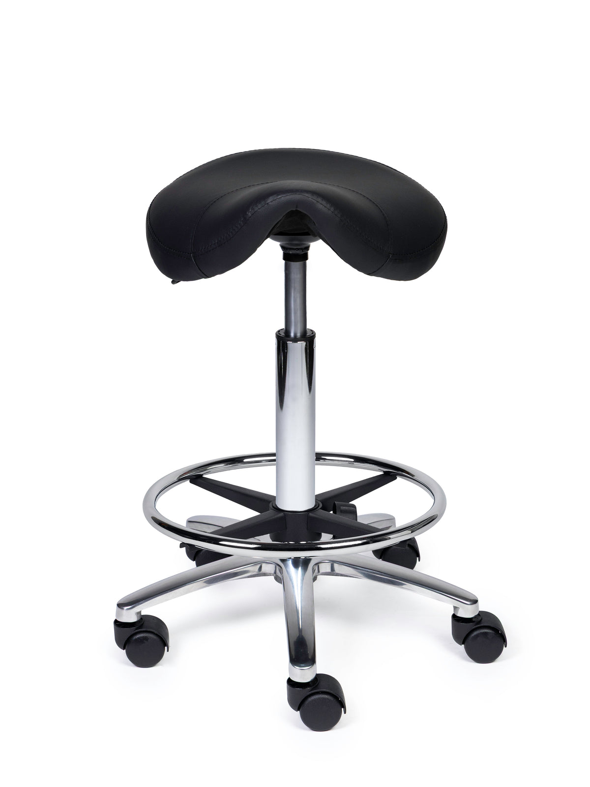 Ergonomischer Sattelhocker Kompakt Schwarz auf Rollen