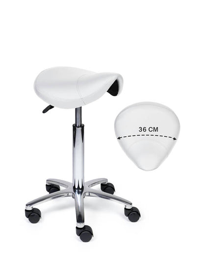 Ergonomischer Sattelhocker Kompakt Weiß auf Rollen