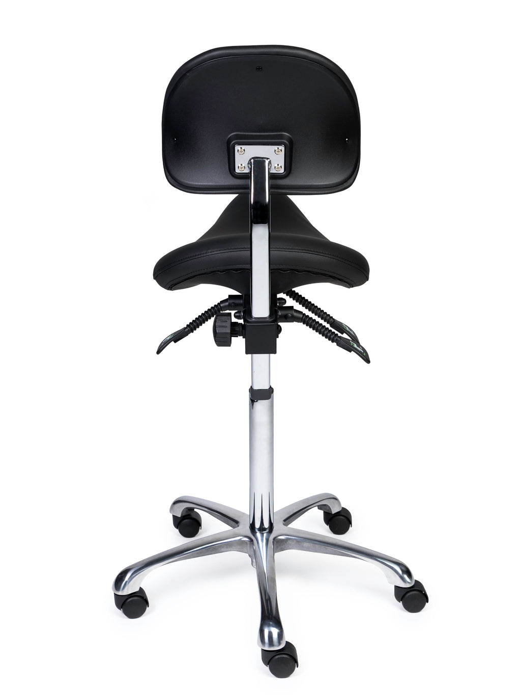 Ergonomischer Sattelhocker mit Rückenlehne Premium Schwarz auf Rollen
