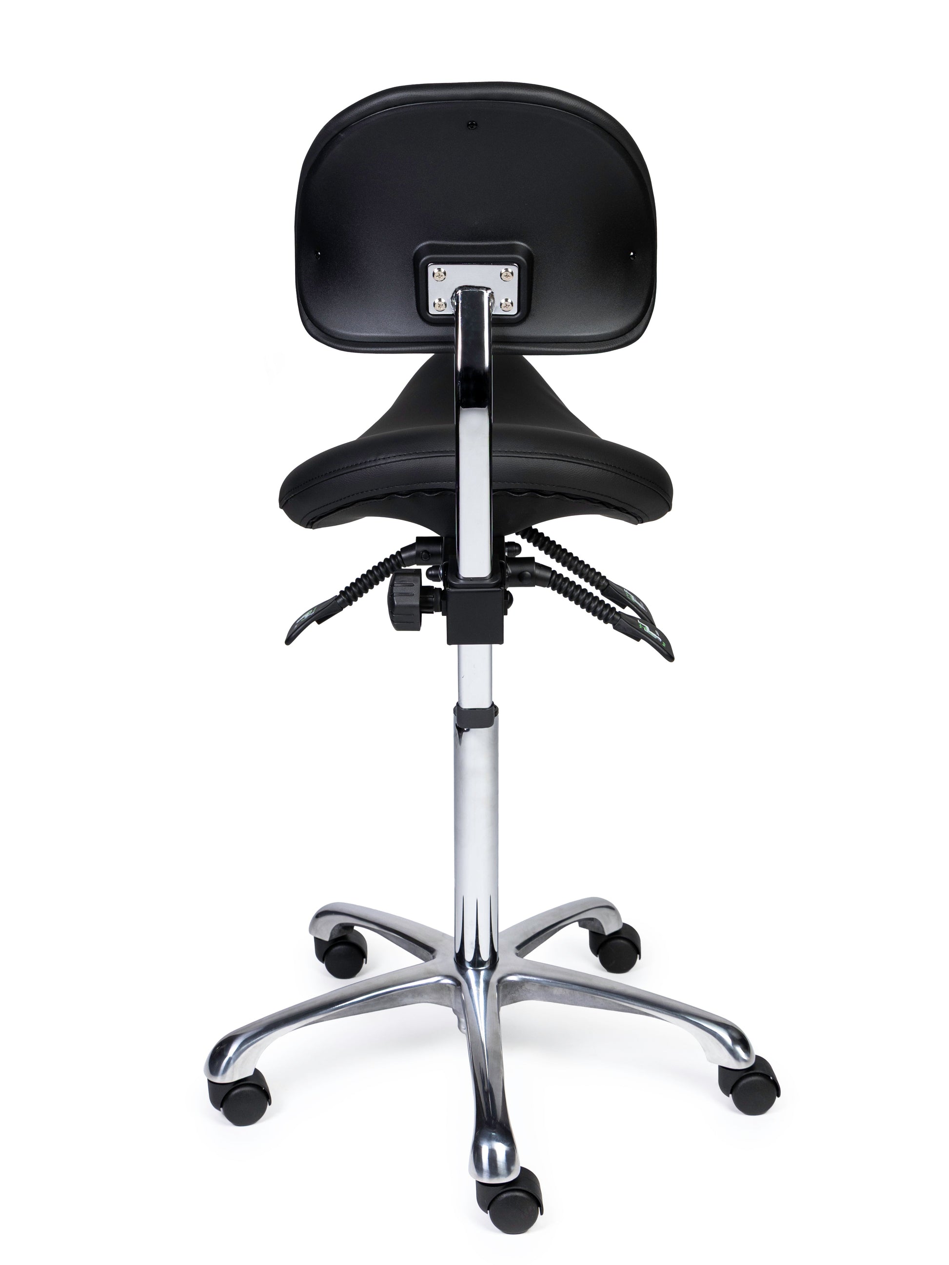 Ergonomischer Sattelhocker mit Rückenlehne Premium Schwarz auf Rollen