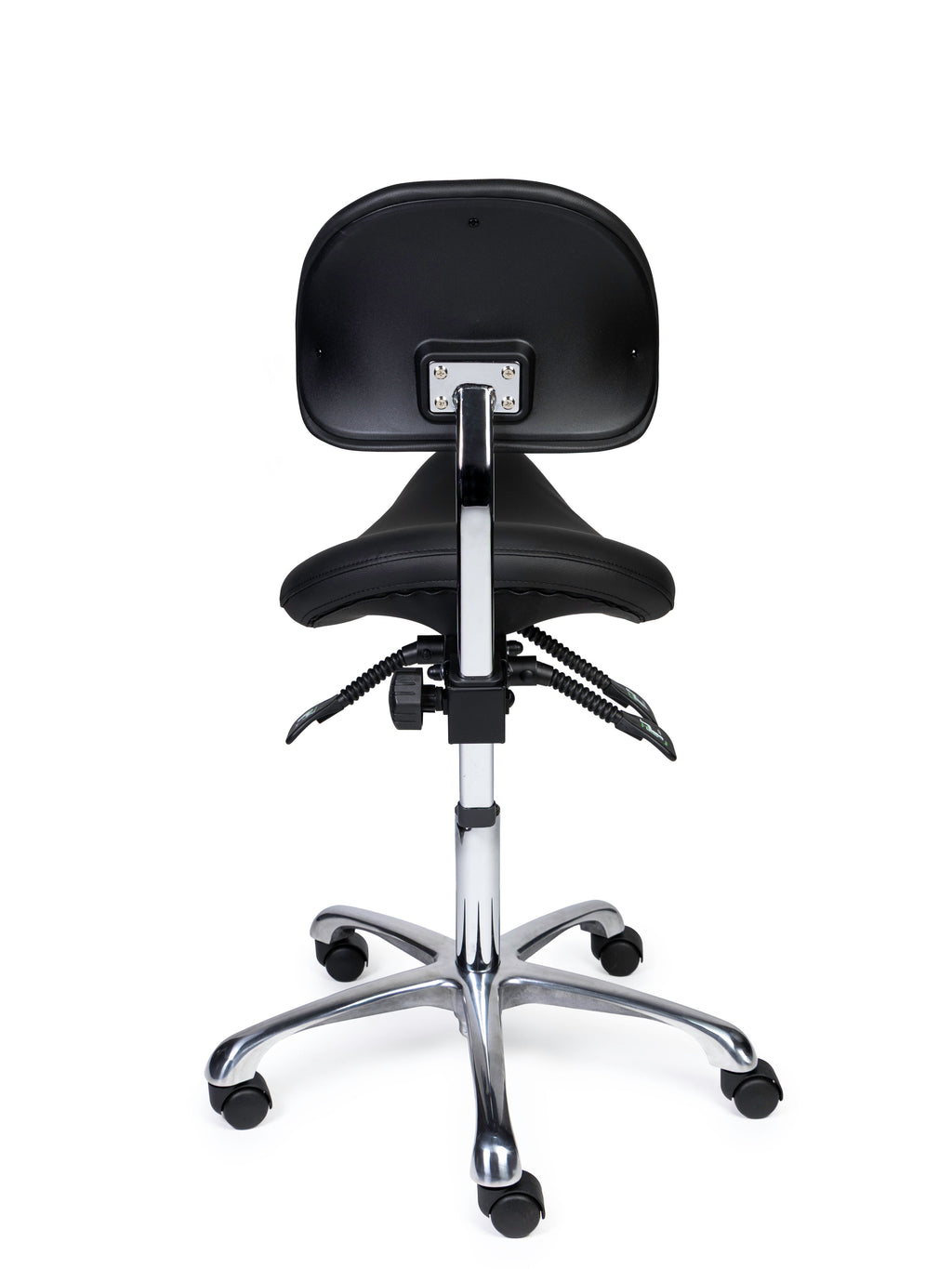 Ergonomischer Sattelhocker mit Rückenlehne Premium Schwarz auf Rollen