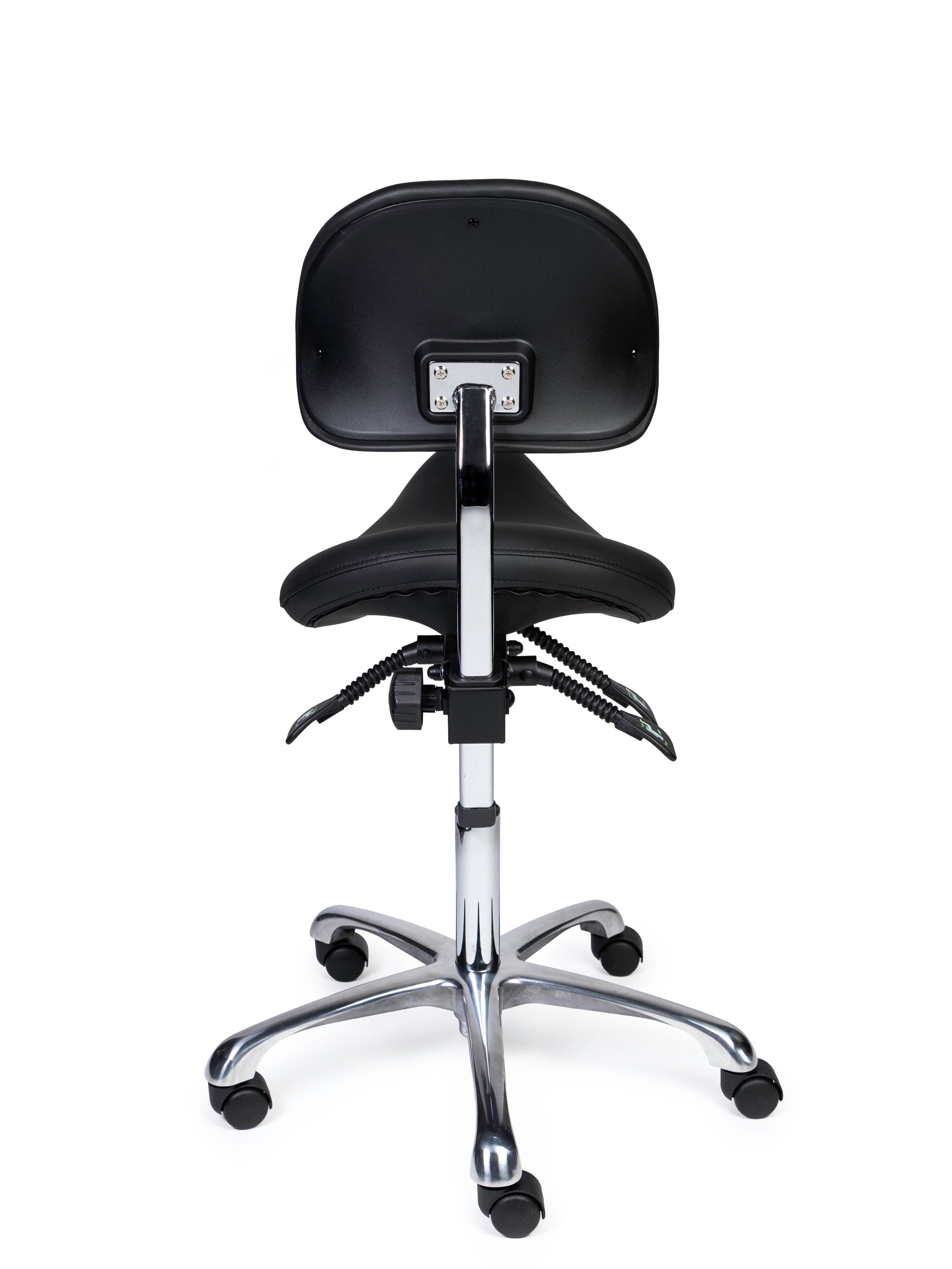 Ergonomischer Sattelhocker mit Rückenlehne Premium Schwarz auf Rollen