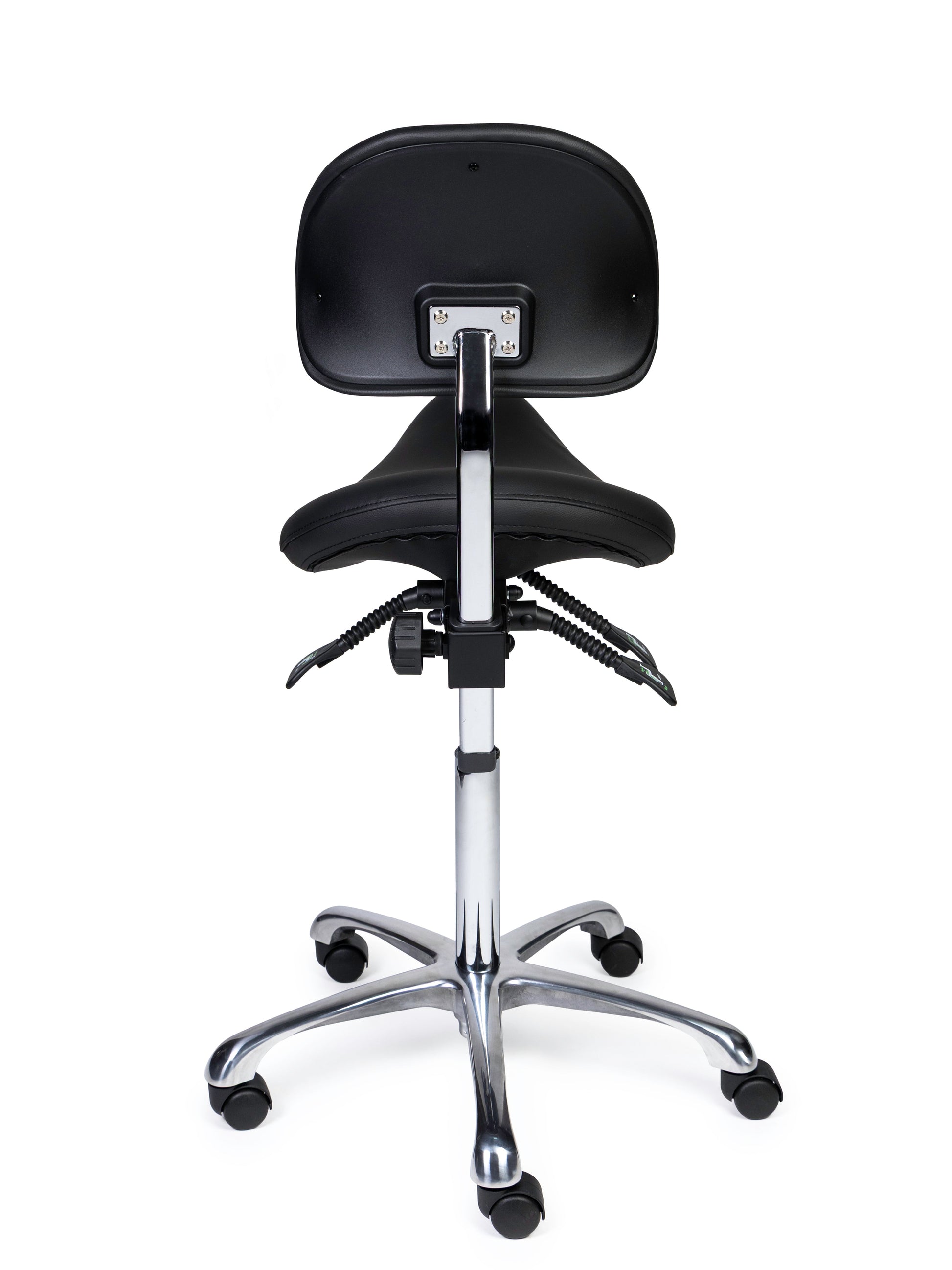 Ergonomischer Sattelhocker mit Rückenlehne Premium Schwarz auf Rollen