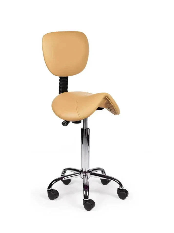Ergonomischer Sattelhocker Beige mit Lehne auf Rollen