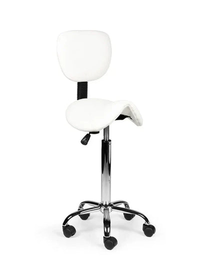 Ergonomischer Sattelhocker Weiß mit Lehne auf Rollen