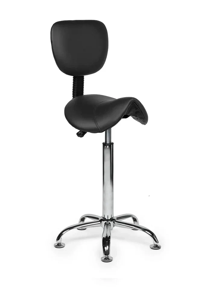 Ergonomischer Sattelhocker Schwarz mit Lehne auf Rollen