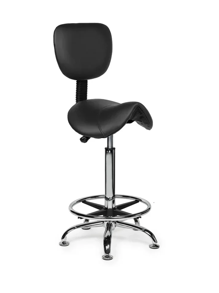 Ergonomischer Sattelhocker Schwarz mit Lehne auf Rollen