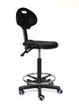 Ergonomischer Arbeitshocker Schwarz mit Lehne auf Rollen