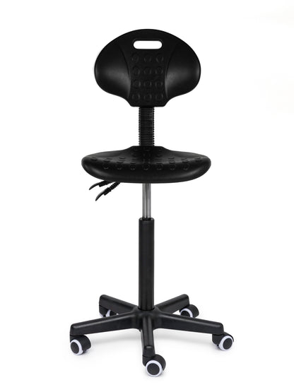 Ergonomischer Arbeitshocker Schwarz mit Lehne auf Rollen