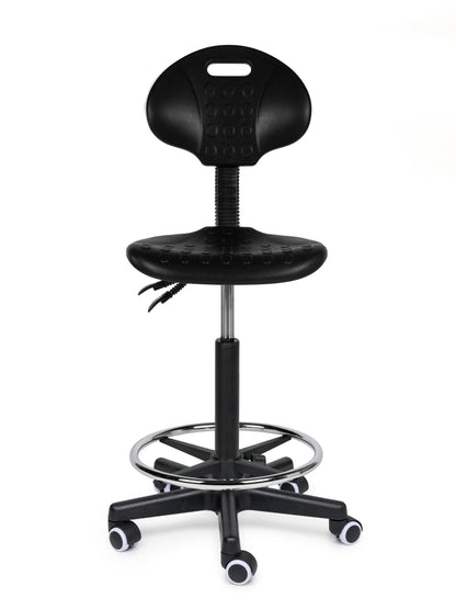 Ergonomischer Arbeitshocker Schwarz mit Lehne auf Rollen