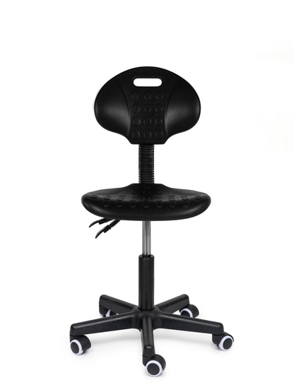 Ergonomischer Arbeitshocker Schwarz mit Lehne auf Rollen