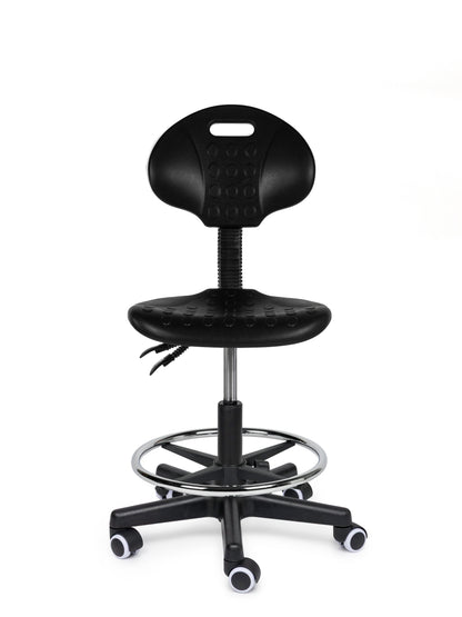 Ergonomischer Arbeitshocker Schwarz mit Lehne auf Rollen