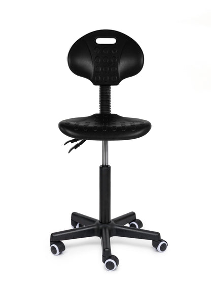 Ergonomischer Arbeitshocker Schwarz mit Lehne auf Rollen