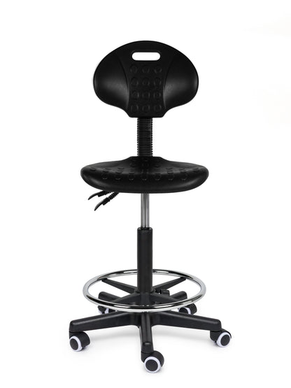 Ergonomischer Arbeitshocker Schwarz mit Lehne auf Rollen