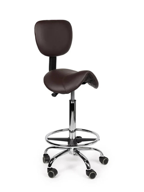 Ergonomischer Sattelhocker Braun mit Lehne auf Rollen