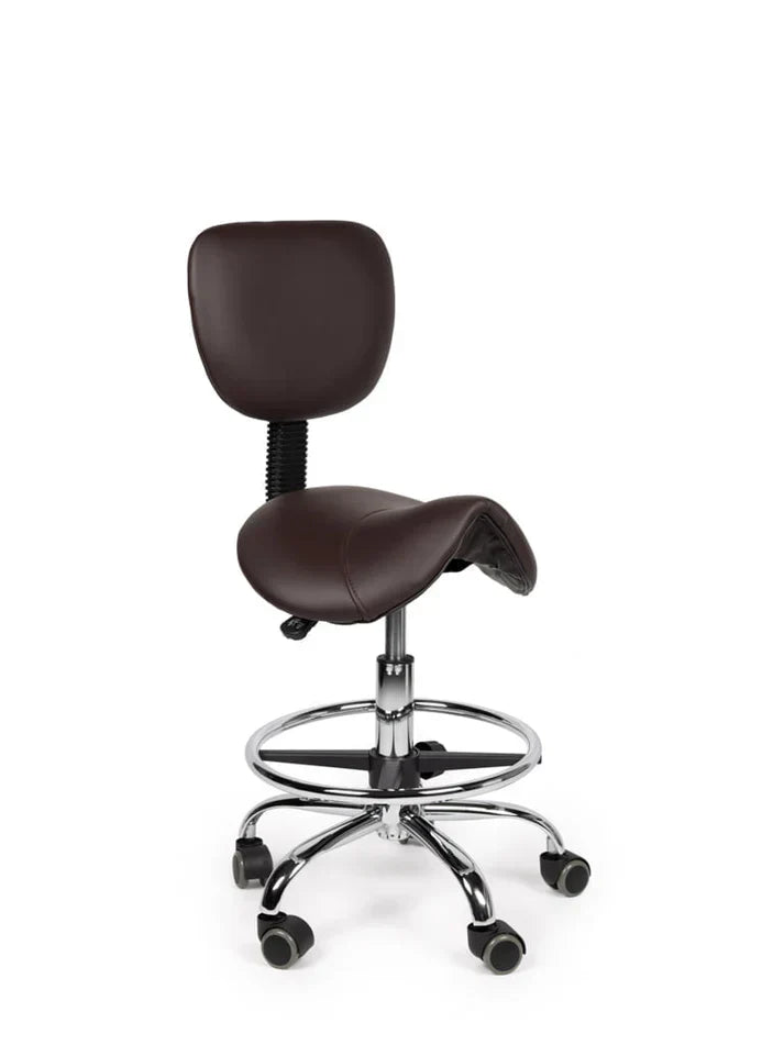 Ergonomischer Sattelhocker Braun mit Lehne auf Rollen