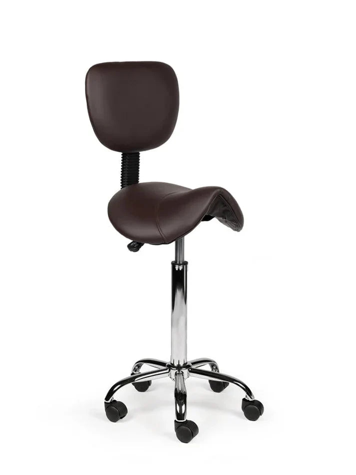 Ergonomischer Sattelhocker Braun mit Lehne auf Rollen