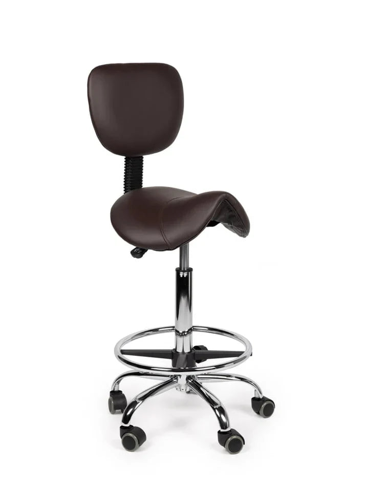 Ergonomischer Sattelhocker Braun mit Lehne auf Rollen