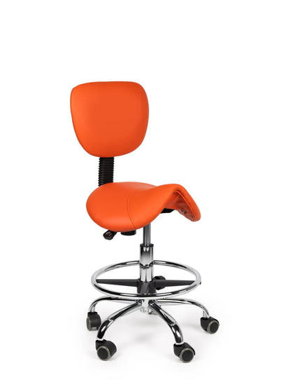 Ergonomischer Sattelhocker Orange mit Lehne auf Rollen