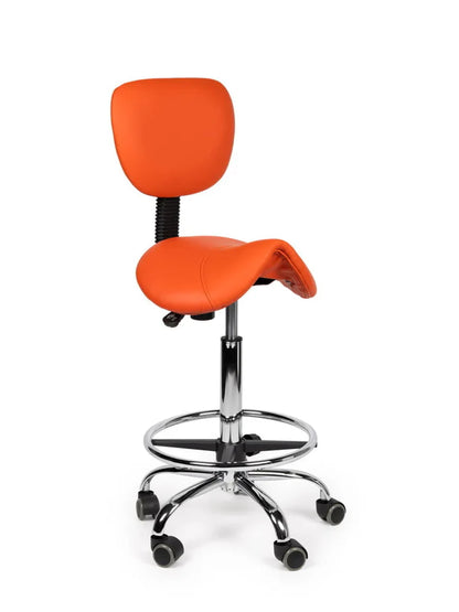 Ergonomischer Sattelhocker Orange mit Lehne auf Rollen