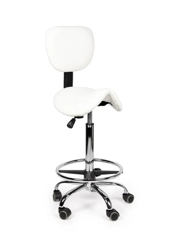 Ergonomischer Sattelhocker Weiß mit Lehne auf Rollen