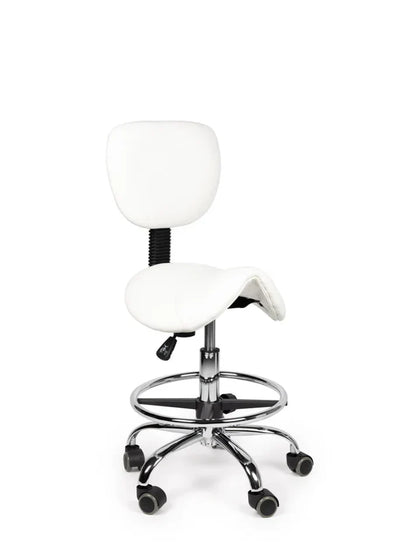 Ergonomischer Sattelhocker Weiß mit Lehne auf Rollen