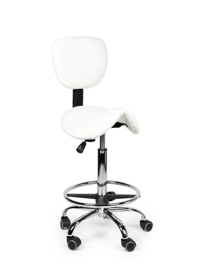 Ergonomischer Sattelhocker Weiß mit Lehne auf Rollen