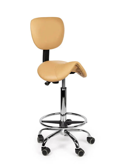Ergonomischer Sattelhocker Beige mit Lehne auf Rollen
