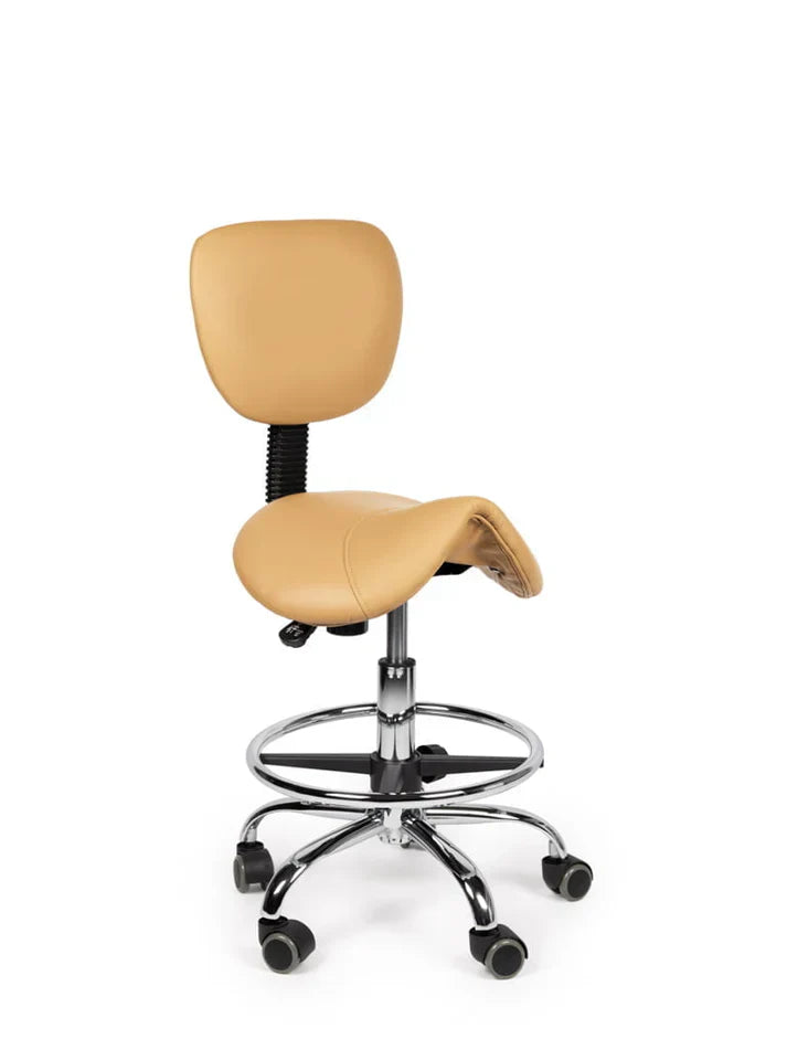 Ergonomischer Sattelhocker Beige mit Lehne auf Rollen