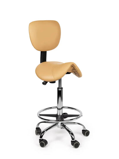Ergonomischer Sattelhocker Beige mit Lehne auf Rollen