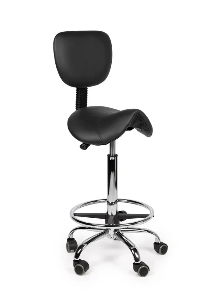 Ergonomischer Sattelhocker Schwarz mit Lehne auf Rollen