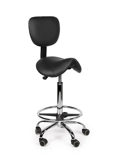Ergonomischer Sattelhocker Schwarz mit Lehne auf Rollen