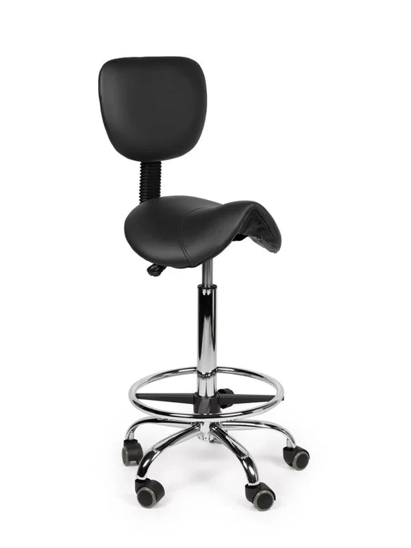 Ergonomischer Sattelhocker Schwarz mit Lehne auf Rollen