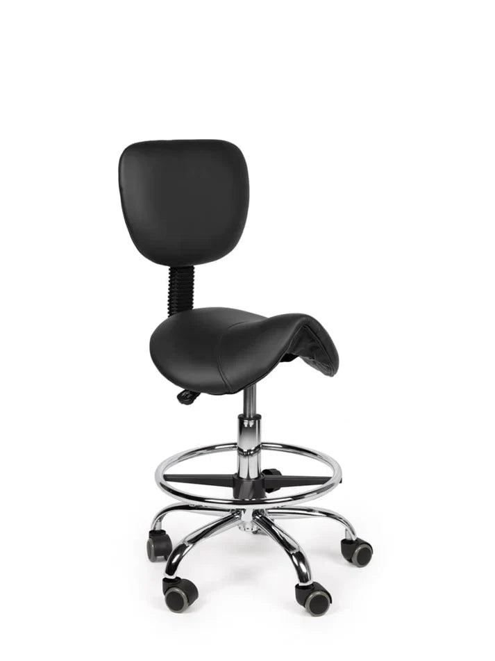 Ergonomischer Sattelhocker Schwarz mit Lehne auf Rollen