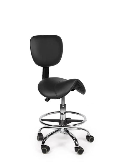 Ergonomischer Sattelhocker Schwarz mit Lehne auf Rollen