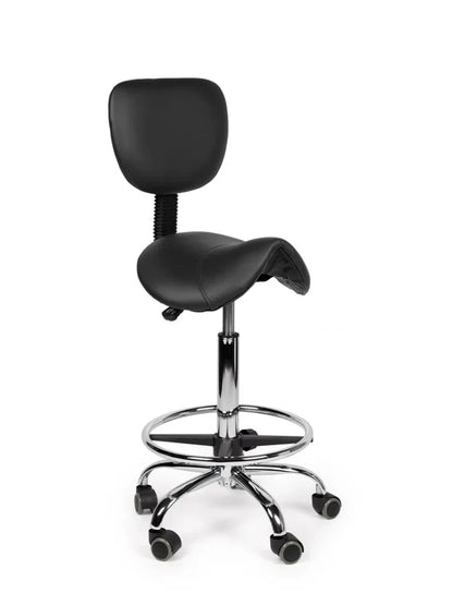 Ergonomischer Sattelhocker Schwarz mit Lehne auf Rollen