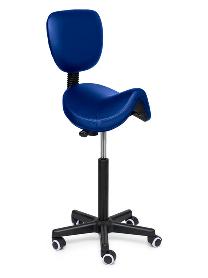 Comfort Sattelhocker mit Lehne Blau auf Rollen