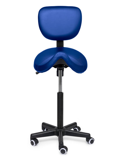 Comfort Sattelhocker mit Lehne Blau auf Rollen