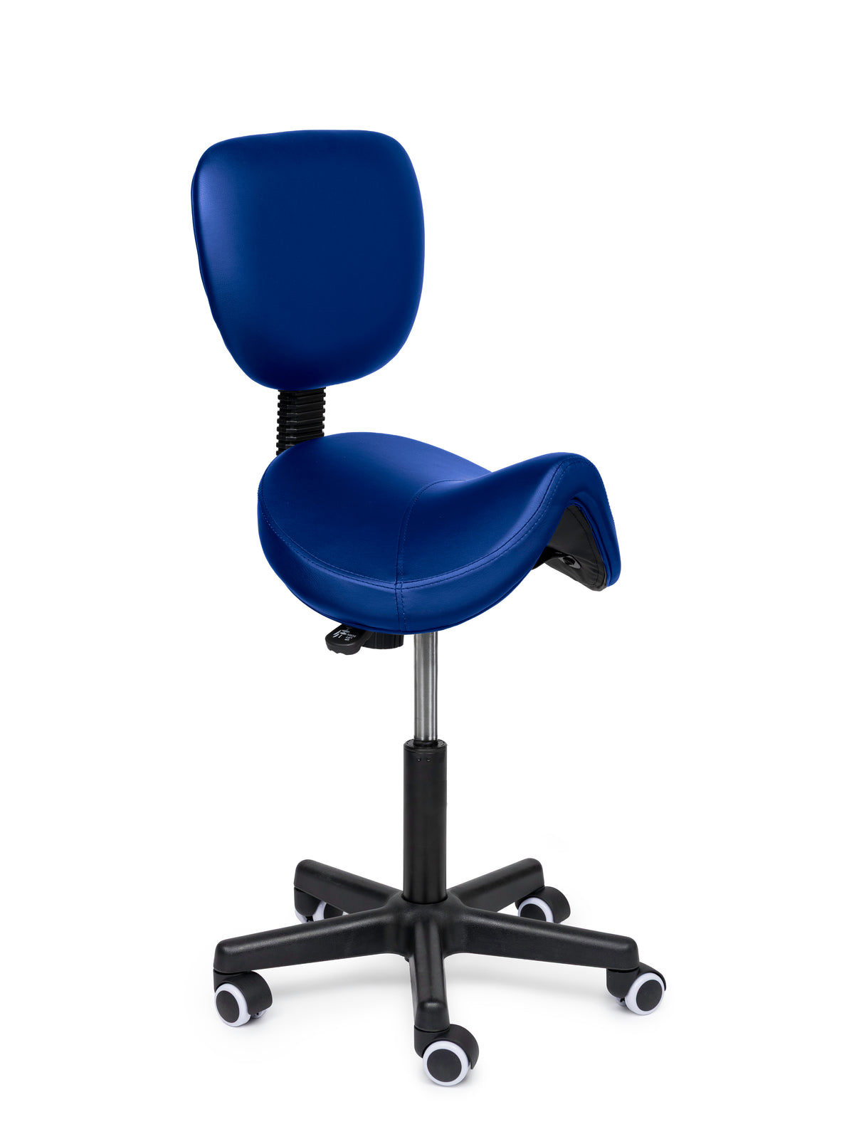 Comfort Sattelhocker mit Lehne Blau auf Rollen