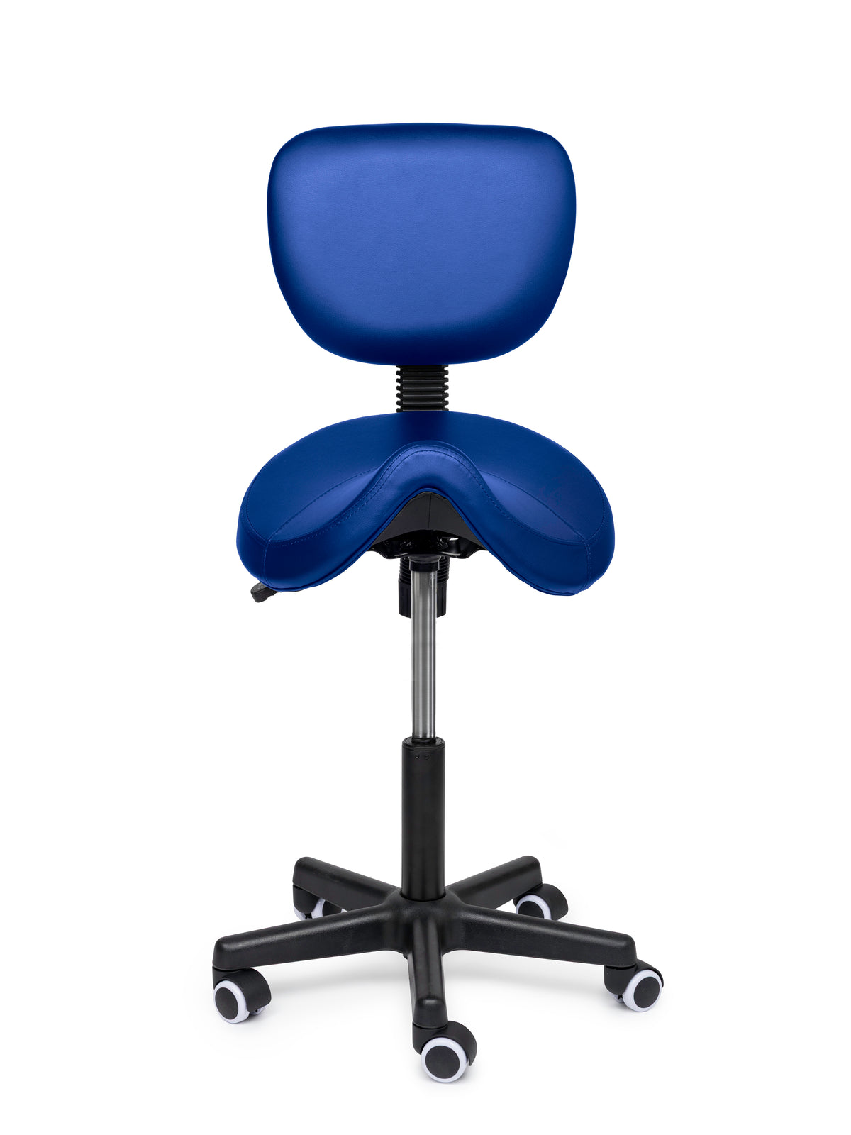 Comfort Sattelhocker mit Lehne Blau auf Rollen