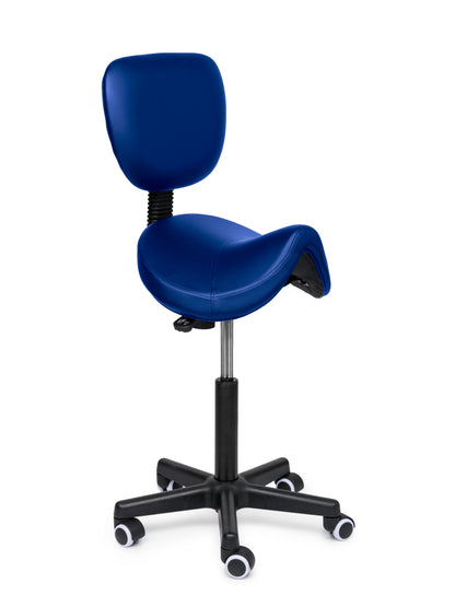 Comfort Sattelhocker mit Lehne Blau auf Rollen