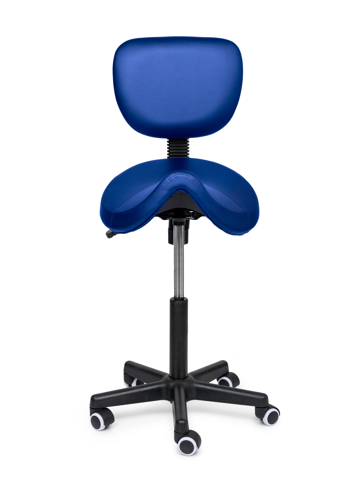 Comfort Sattelhocker mit Lehne Blau auf Rollen