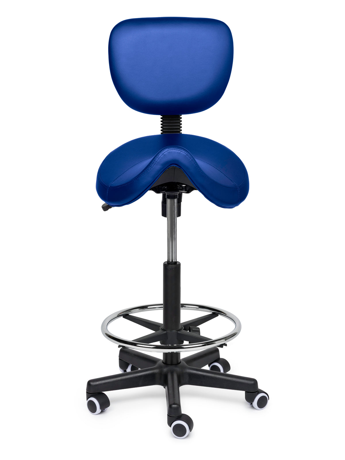 Comfort Sattelhocker mit Lehne Blau auf Rollen