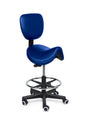 Comfort Sattelhocker mit Lehne Blau auf Rollen