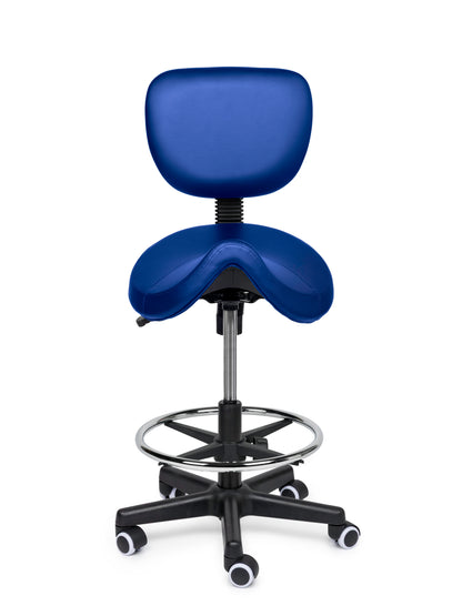 Comfort Sattelhocker mit Lehne Blau auf Rollen