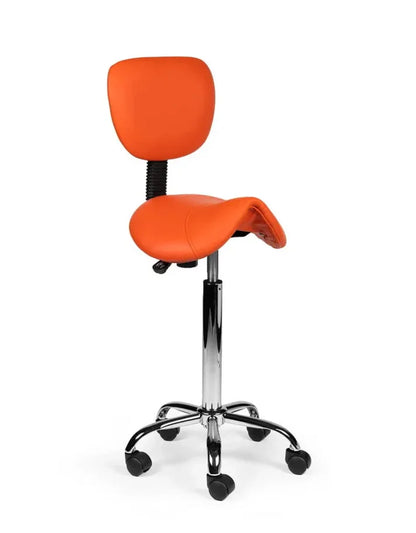 Ergonomischer Sattelhocker Orange mit Lehne auf Rollen