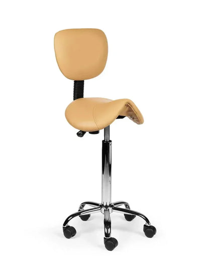 Ergonomischer Sattelhocker Beige mit Lehne auf Rollen