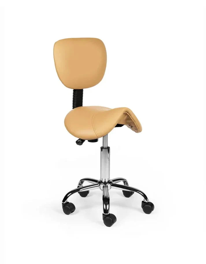 Ergonomischer Sattelhocker Beige mit Lehne auf Rollen