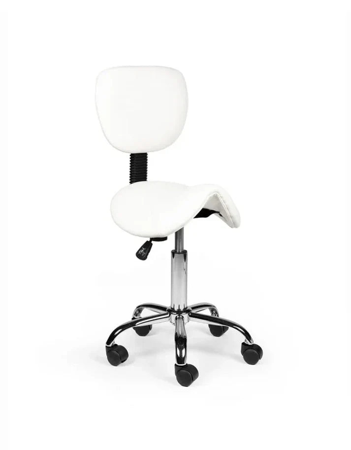 Ergonomischer Sattelhocker Weiß mit Lehne auf Rollen